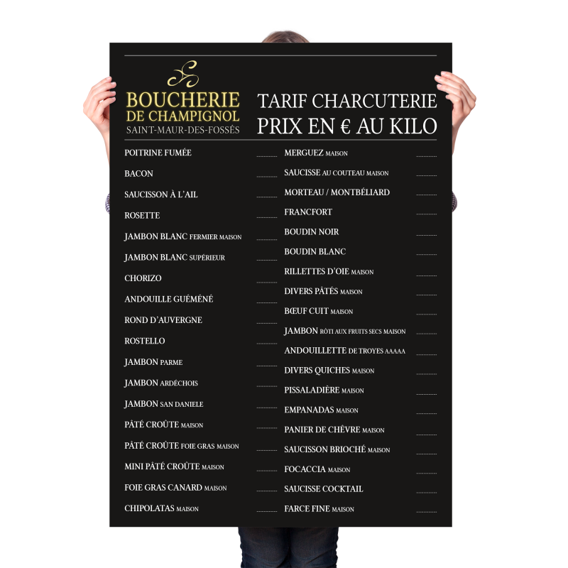 Panneau prix boucherie